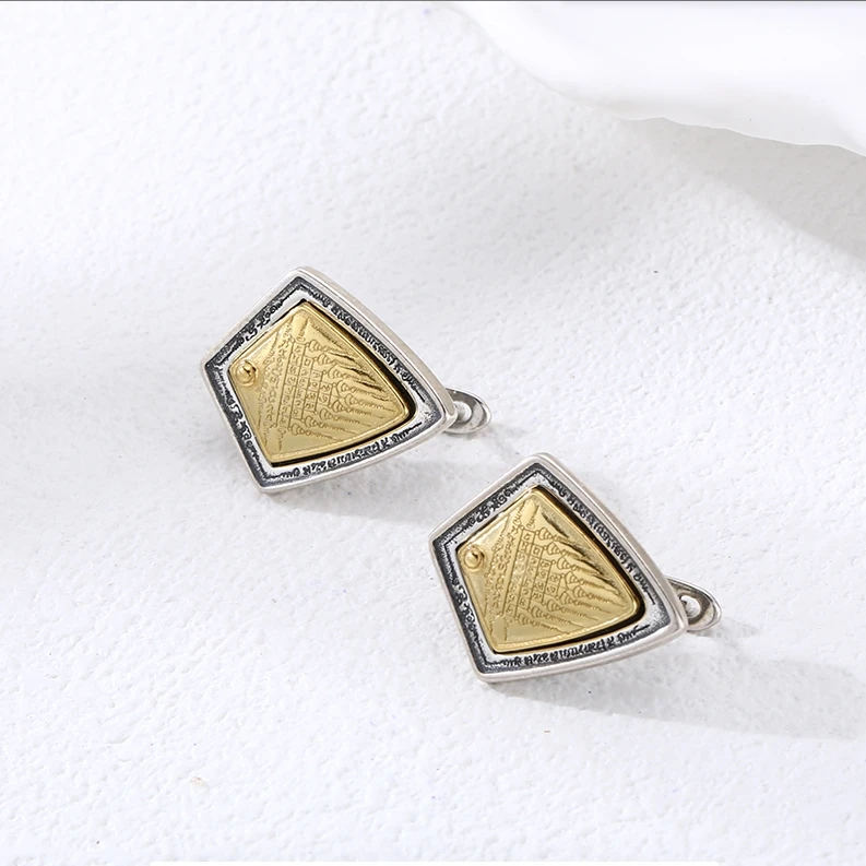 925银耳饰 国潮新中式民族风三角金银色五条纹耳钉 男女款流行