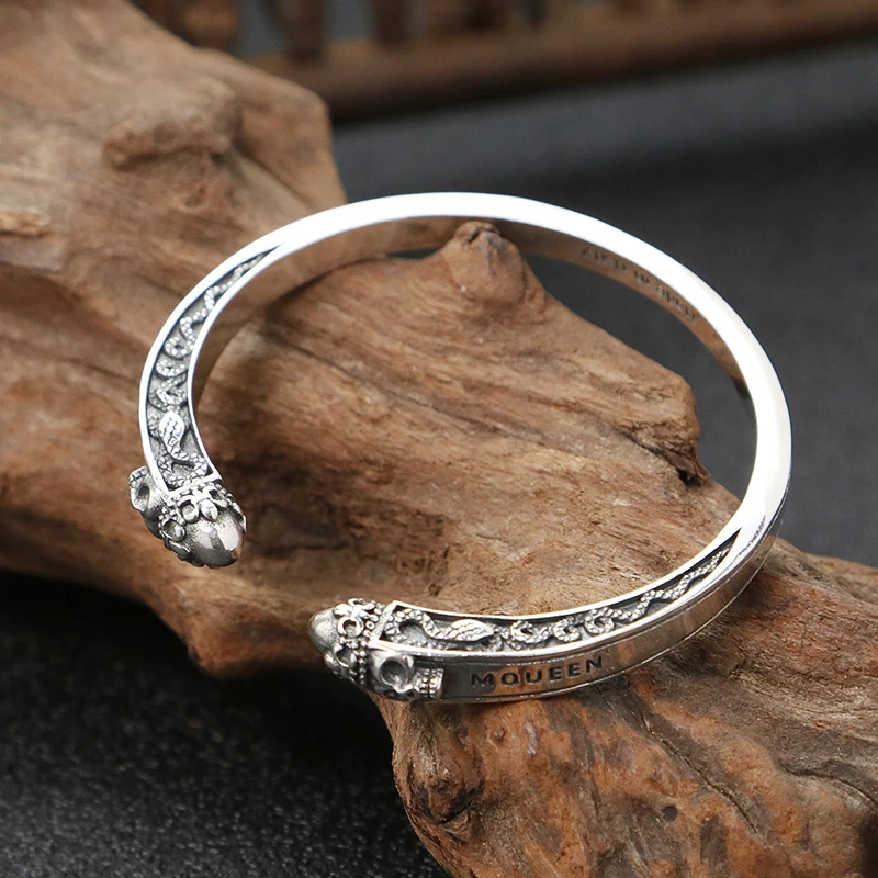 925银手镯 骷髅头开口手镯 男女同款流行饰品