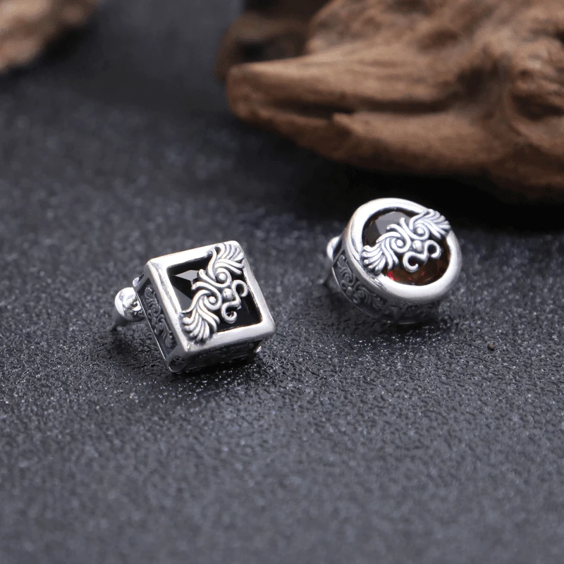 925银耳饰 AB款福在眼前红锆翅膀耳钉 耳扣 男女款流行耳饰