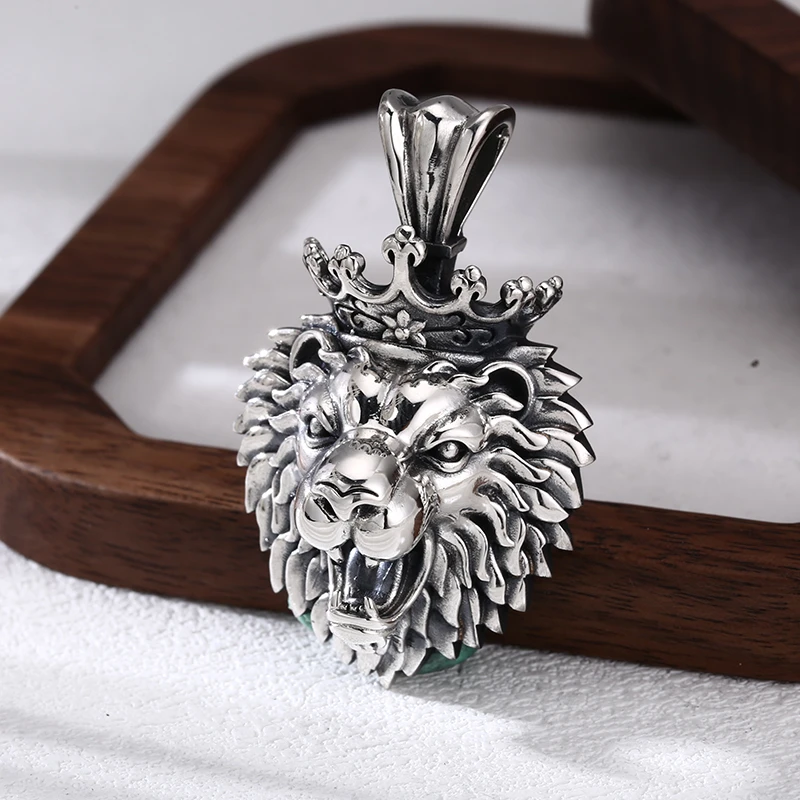 吊坠925银 立体浮雕狮子头吊坠 时尚百搭项链流行挂坠