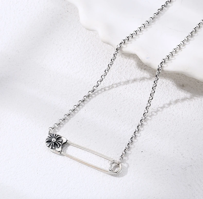 链子925银 十字别针项链 流行长款毛衣链