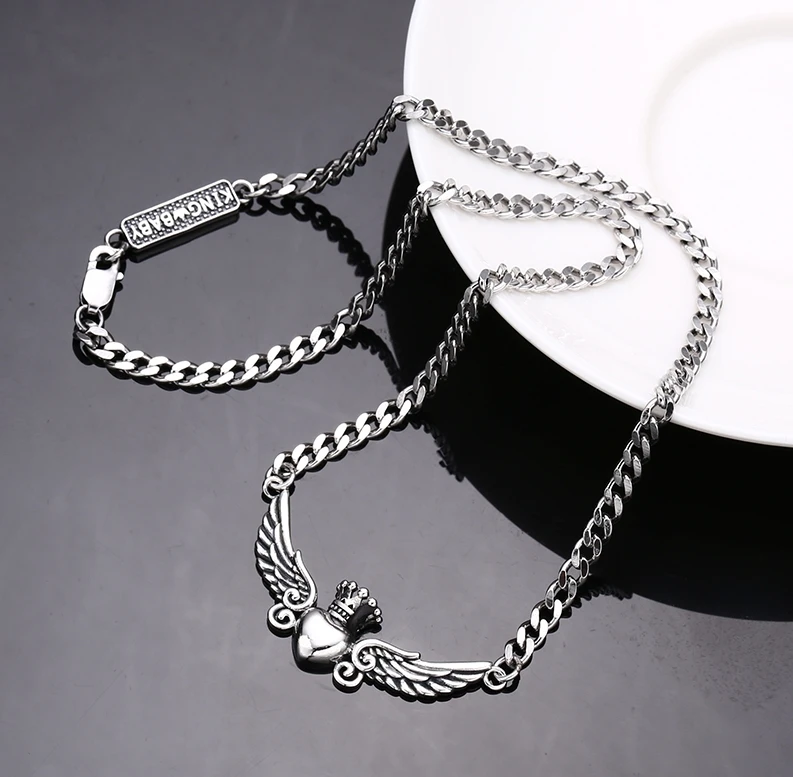 链子925银 韩版流行爱心翅膀项链 流行女士百搭锁骨颈链个性小众