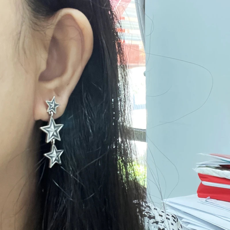 925银耳饰 三连五角星耳钉 耳勾 耳钉 耳扣 男女款流行耳饰