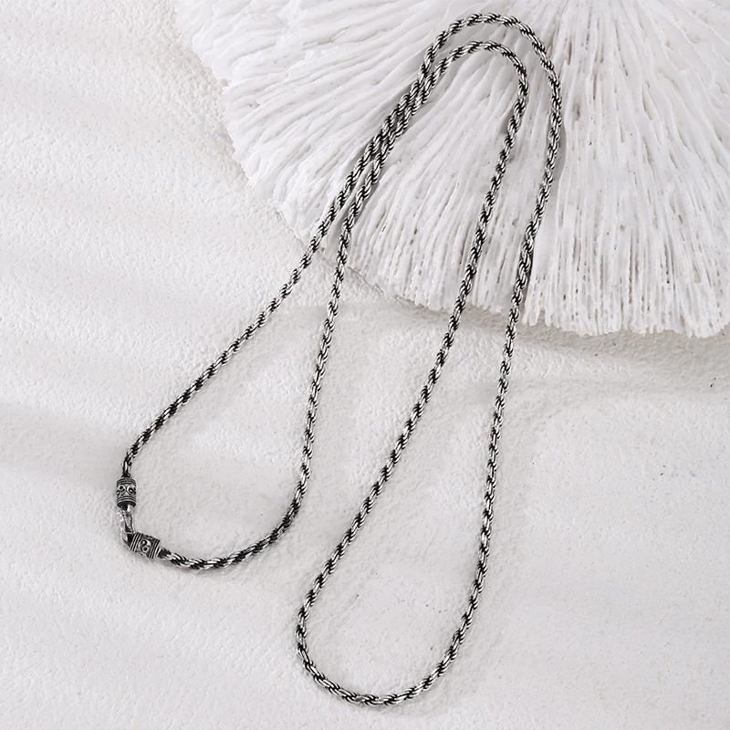 链子925银 手工麻绳1.5mm细麻花项链 流行女士锁骨颈链