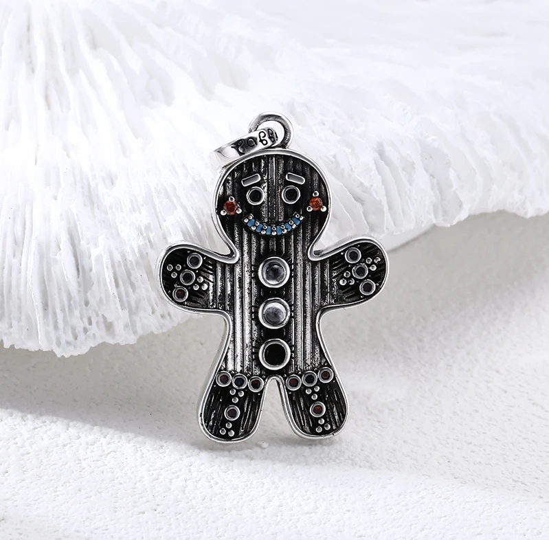 吊坠925银 彩钻姜饼人吊坠 百搭项链流行挂坠