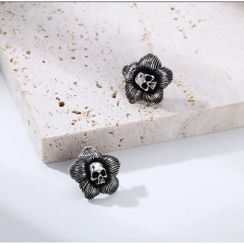 925银耳饰 流行花朵骷髅耳钉 耳扣 韩版流行耳饰