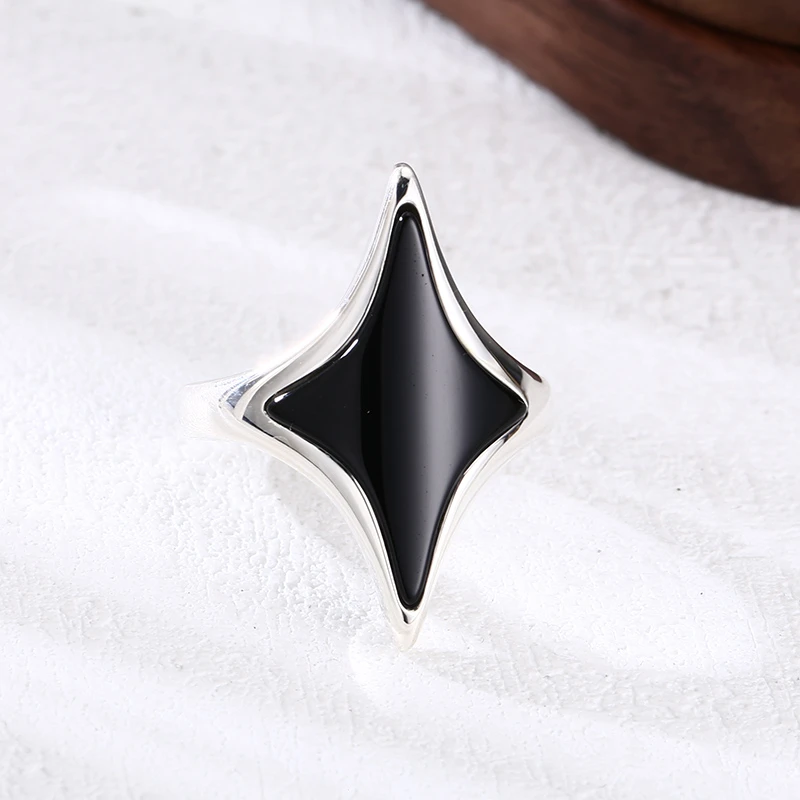 925银戒指 黑锆星星戒指 男女同款开口戒指