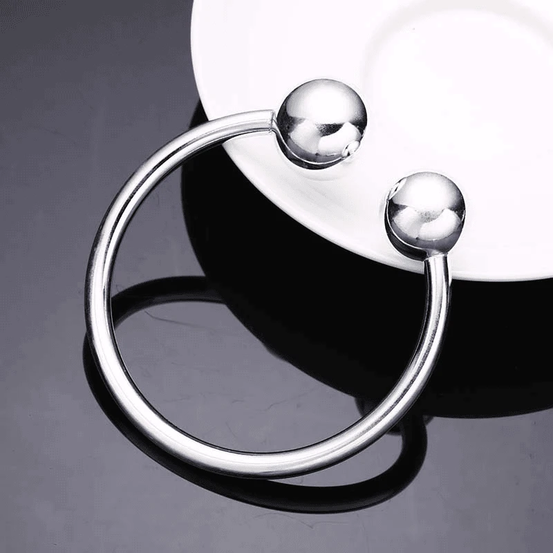 925银手镯 光面圆球开口手镯 男女同款流行饰品