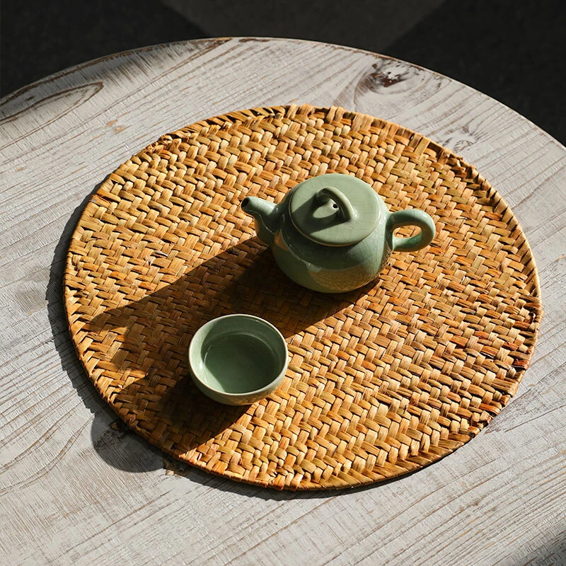 Kens手工编织餐垫 隔热垫防烫砂锅 简约草编垫圆形垫子茶杯垫