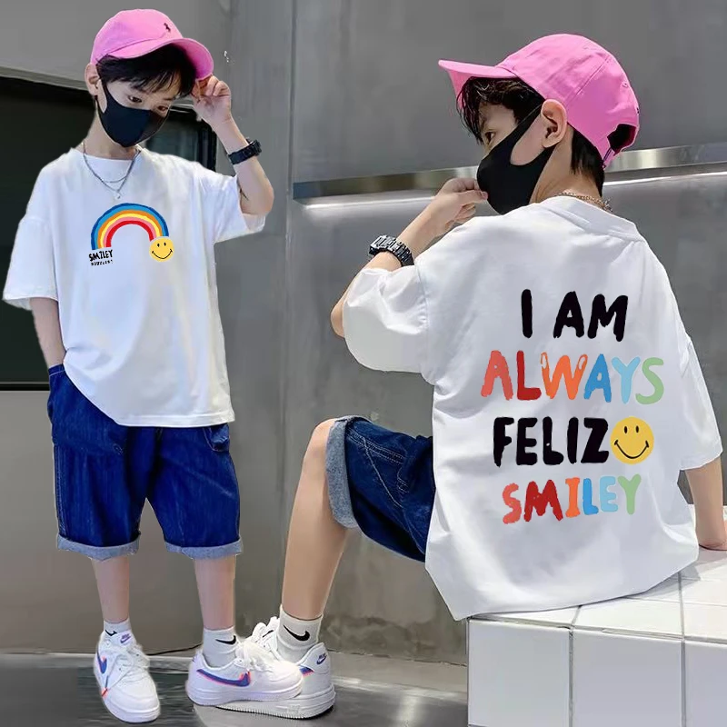 【100%纯棉】童装2025年时尚男童帅气儿童短袖t恤夏季男生休闲宽松