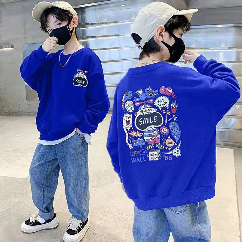 男童长袖秋冬2025年新款加绒加厚洋气中大童圆领卫衣休闲套头上衣