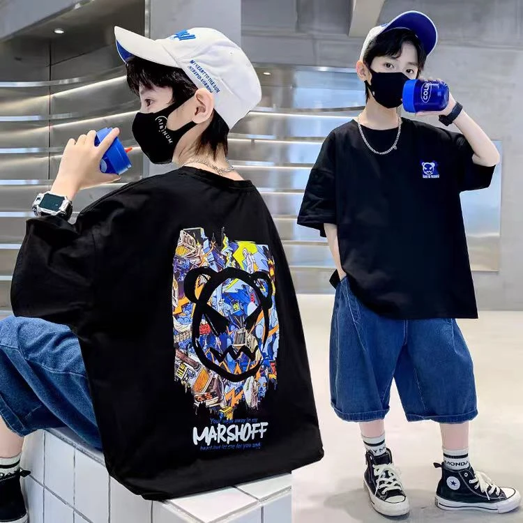 男童短袖t恤夏季2025新款潮牌儿童装炸街半袖上衣中大童痞帅夏装