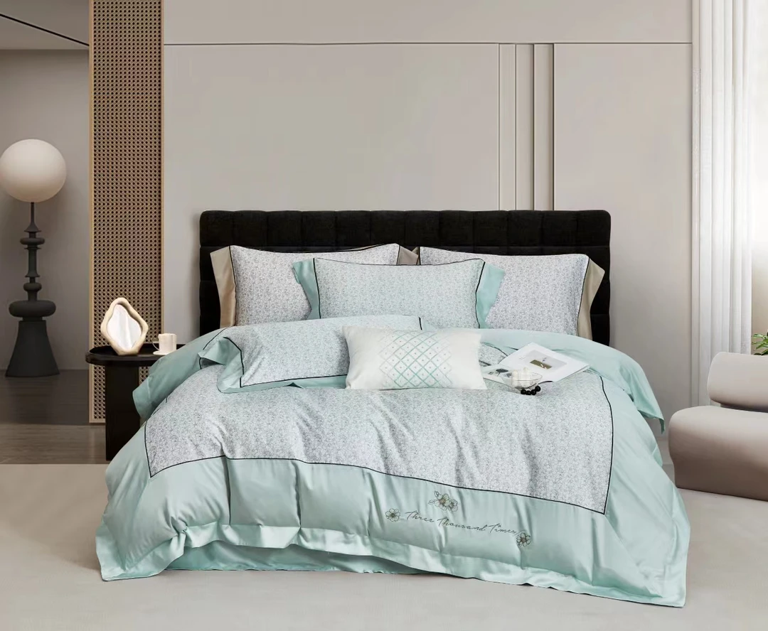 轻奢款天丝棉四件套（婉仪）数码印花拼角精梳床品