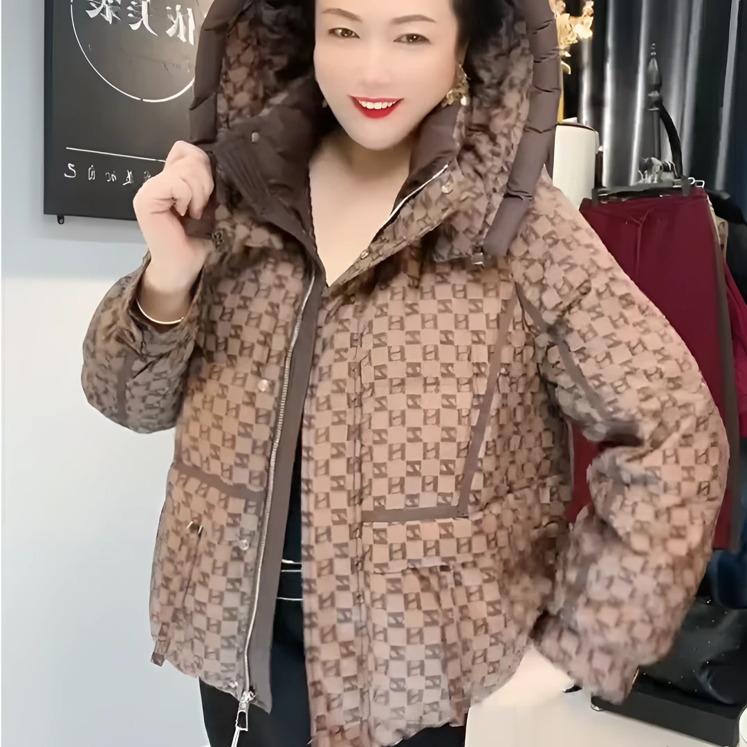 【彩依】8806yurong服白丫绒外套连帽豹纹时尚冬季加厚加绒女士
