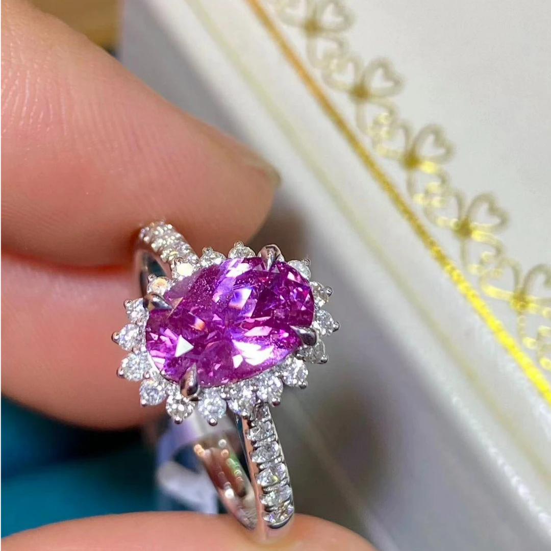 天然无烧紫蓝宝18K金戒指