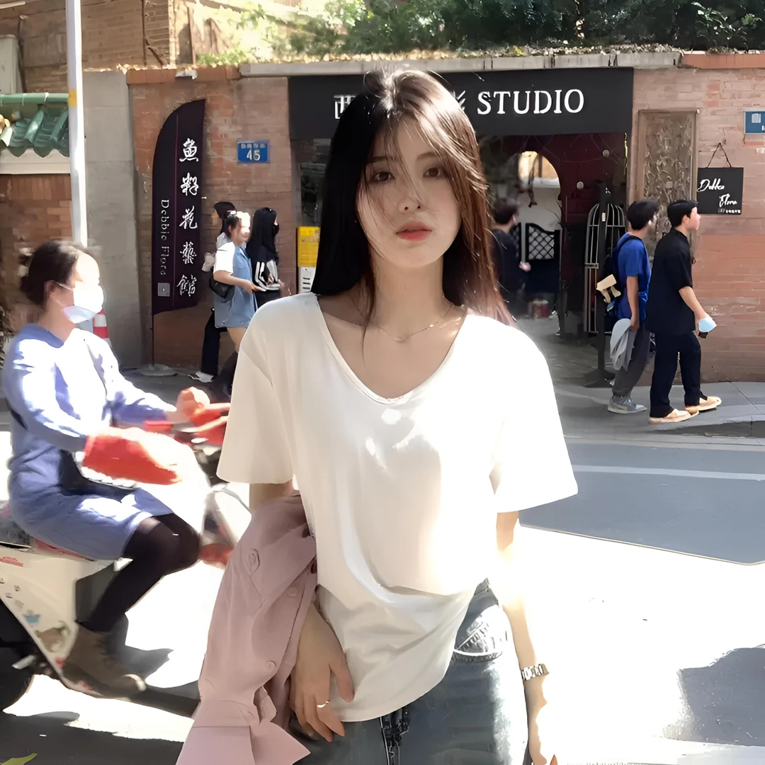 U领T恤女短袖白色正肩百搭夏季2025年大领口宽松显瘦内搭上衣服潮