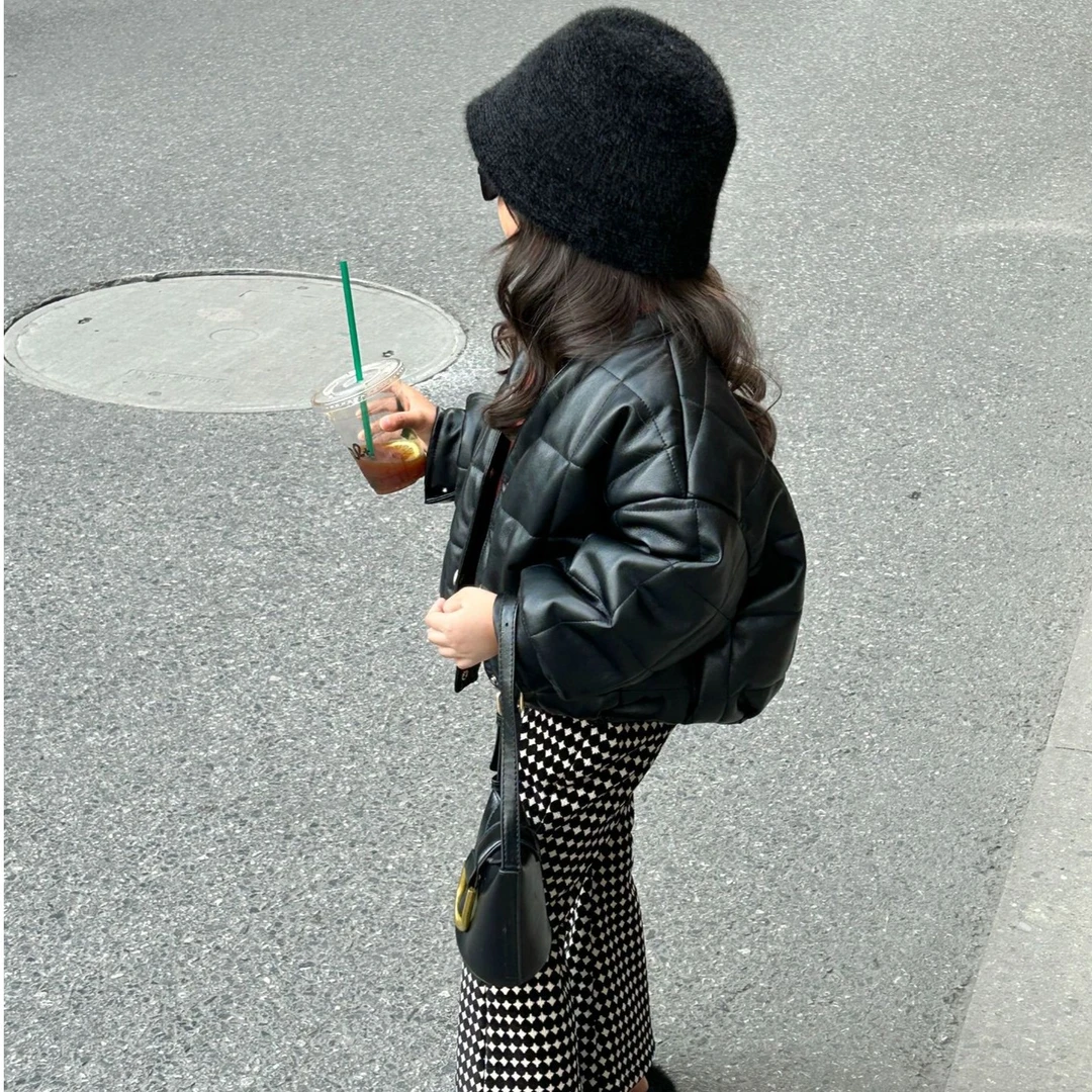 Bmy2023wt 秋冬款女童加厚格子夹棉外套韩版棉袄洋气保暖皮衣套装