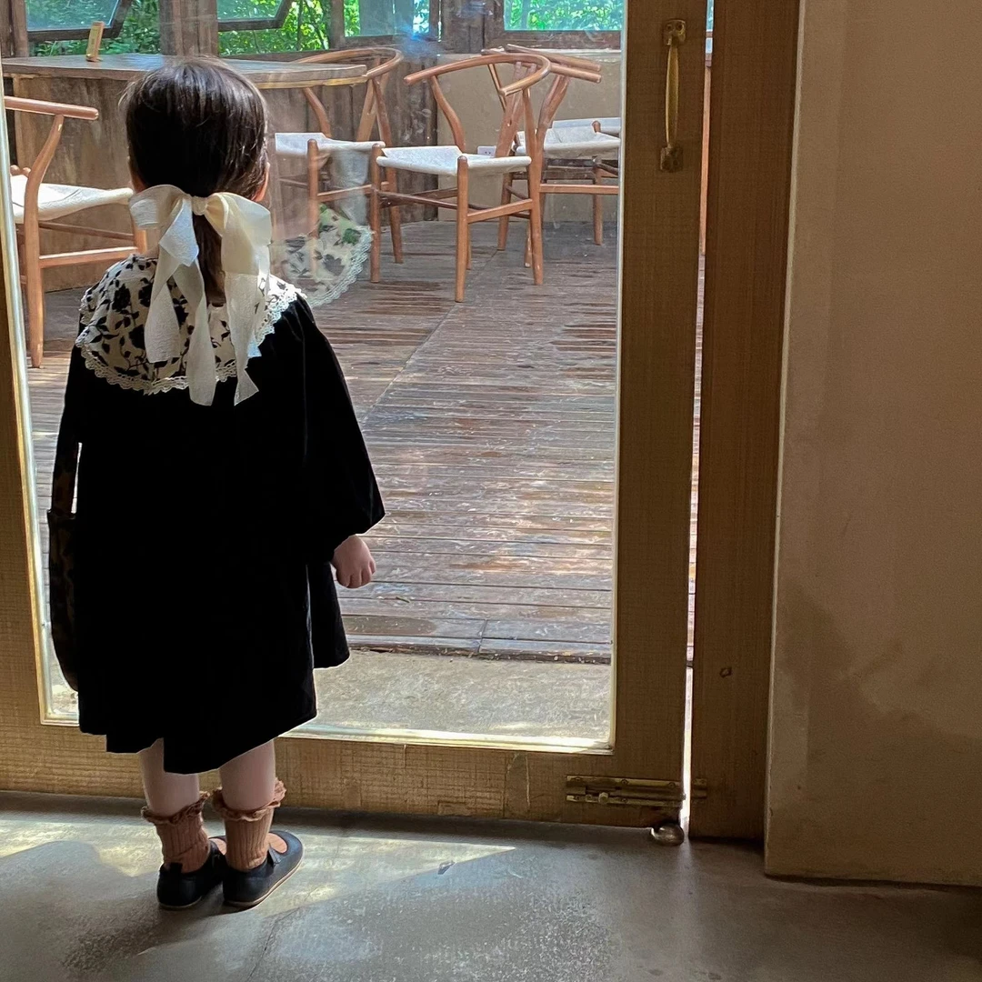 Bmy2022at 冬装“法式少女”韩版复古风连衣裙中长款加绒长袖丝绒裙