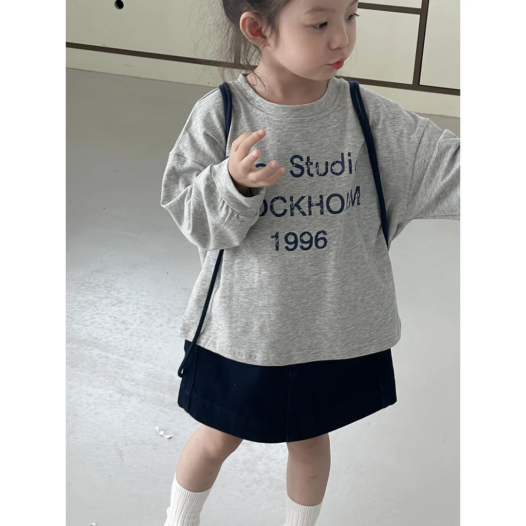 Bmy2024at 秋季新款女童日系宽松字母长袖上衣简约牛仔裙短裙套装