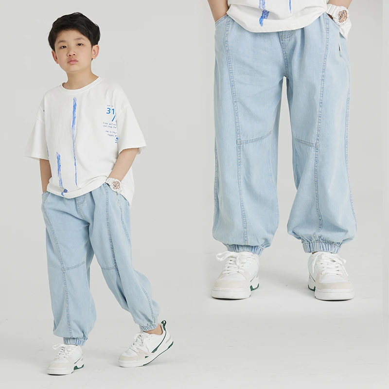 MT原创童装日系男童束脚牛仔裤水洗蓝薄款九分裤儿童百搭休闲长裤