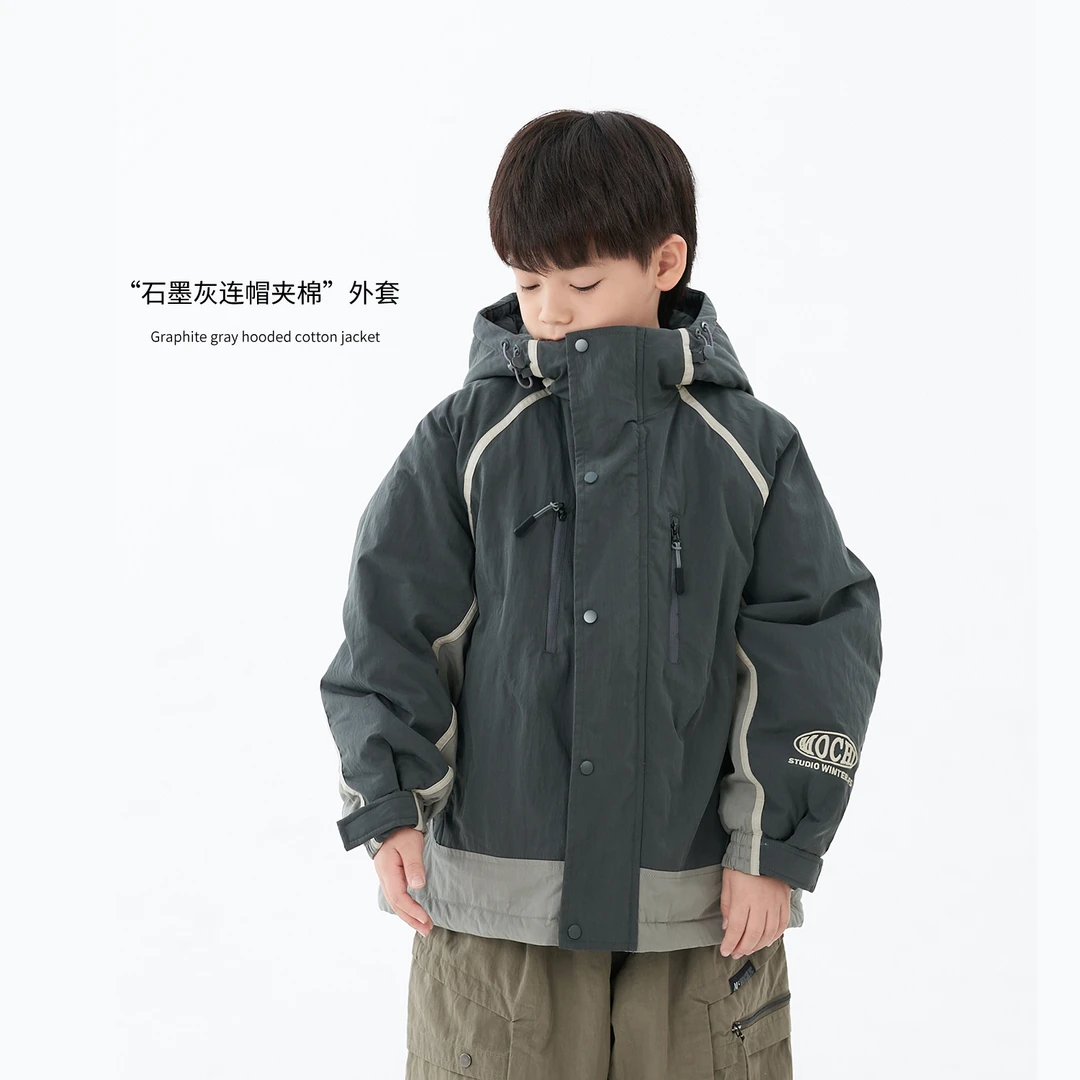 MT原创童装日系男童加棉加厚外套撞色拼接连帽上衣儿童秋冬装洋气