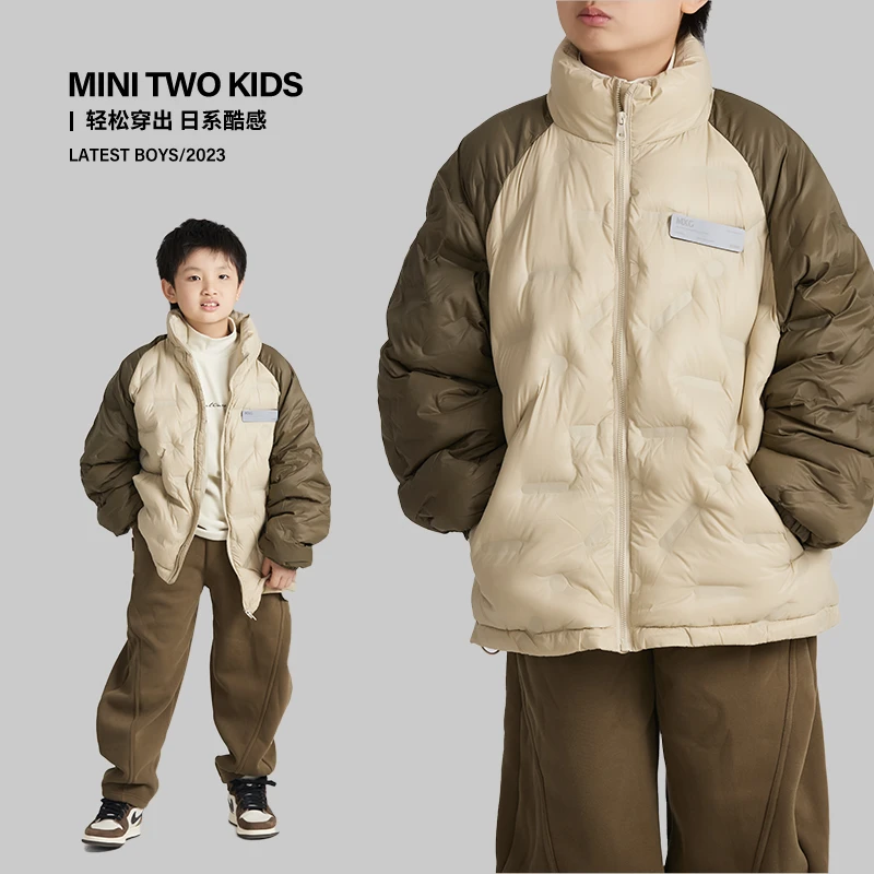 MT原创童装日系男童轻薄羽绒服撞色拼接秋冬装儿童中大童保暖外套