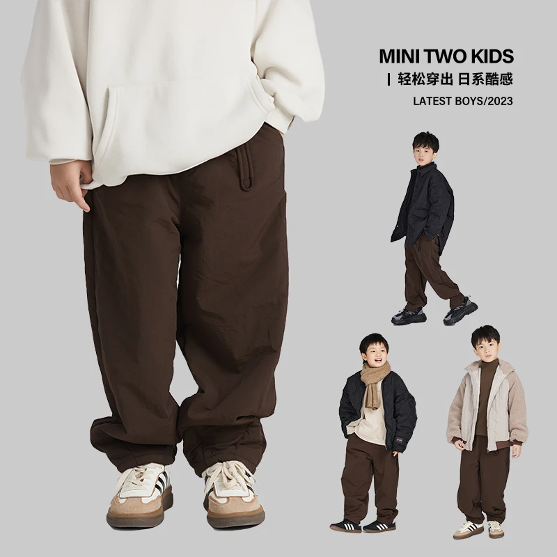 MT原创童装日系男童加绒休闲裤美拉德秋冬款运动裤儿童中大童长裤