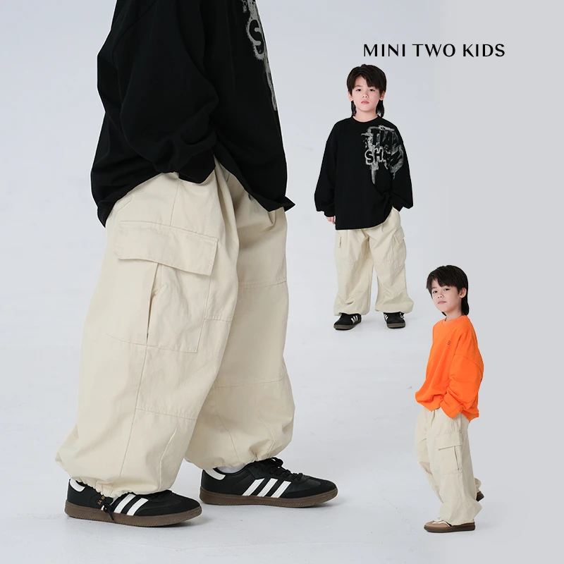 MT原创童装日系男童工装裤两侧大口袋春秋装新款薄款长裤中大童潮