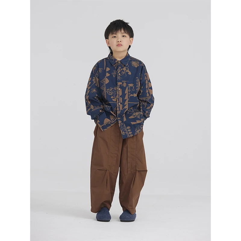MT原创童装日系男童长袖花衬衫复古港风儿童春秋款衬衣外套中大童