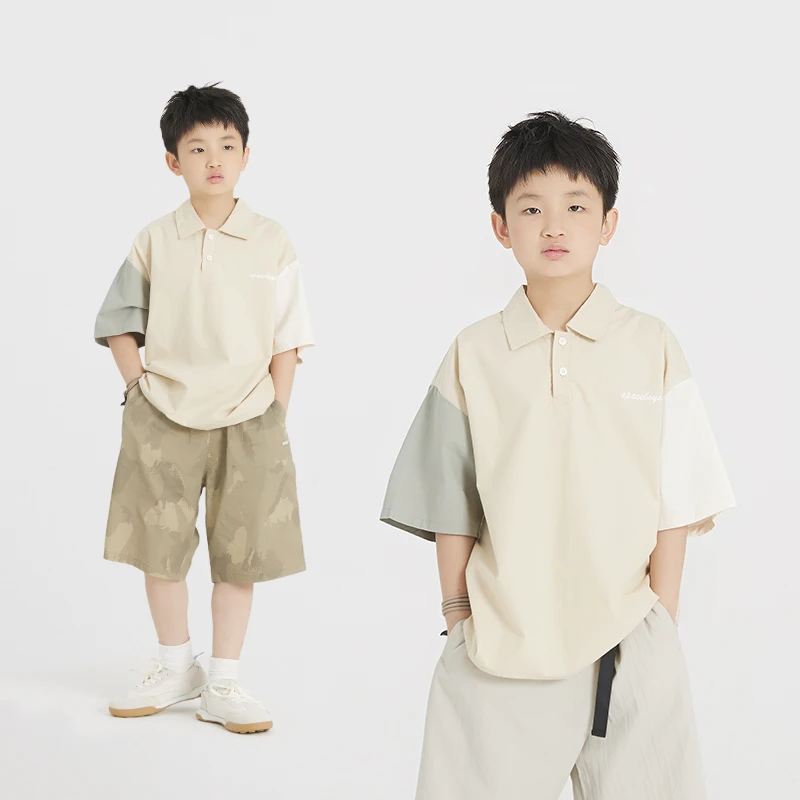 MT原创童装日系男童短袖衬衫翻领POLO衫撞色拼接儿童夏季新款衬衣
