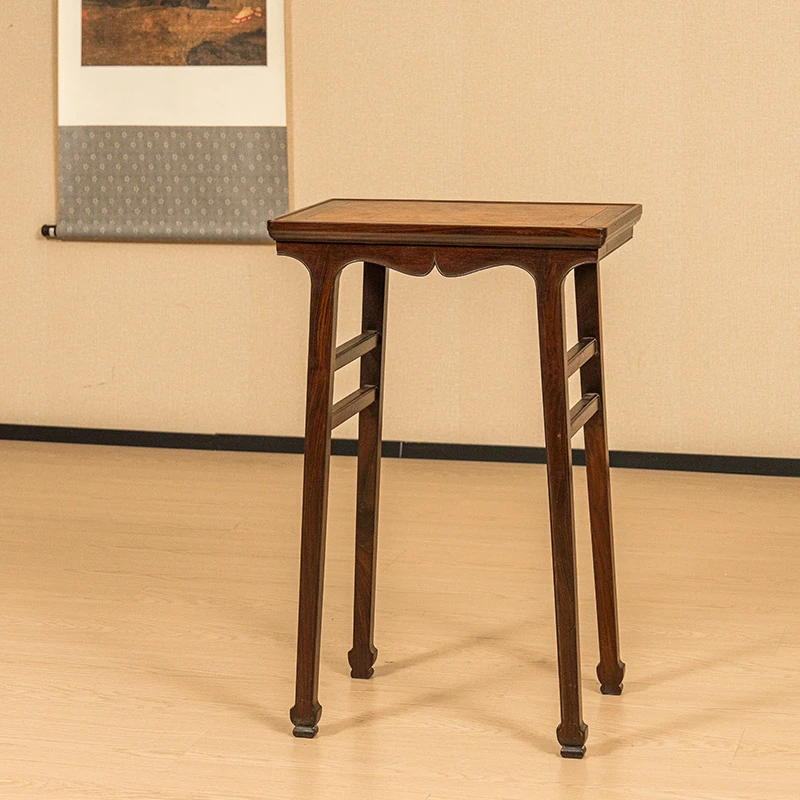 清代 红木镶瘿木插肩榫宝剑腿香几 古董家具