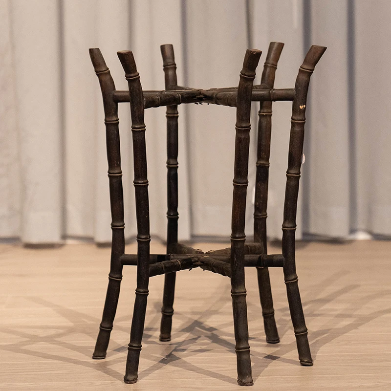 清代紫檀竹节工六足折叠画缸架老物件文玩古董收藏小叶紫檀摆件