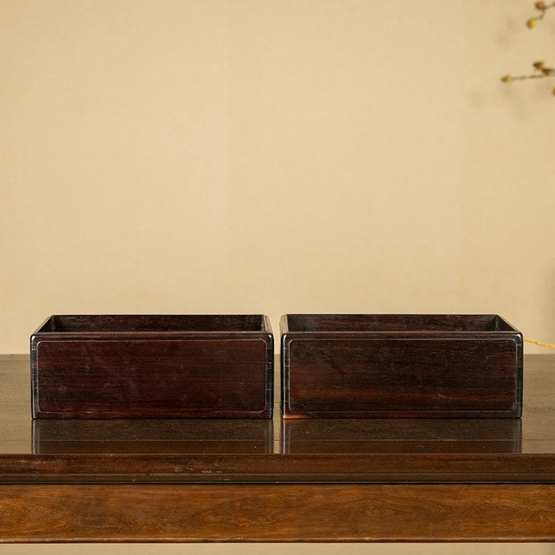 清代 红木扇形开窗呈盘（一对） 古董收藏品