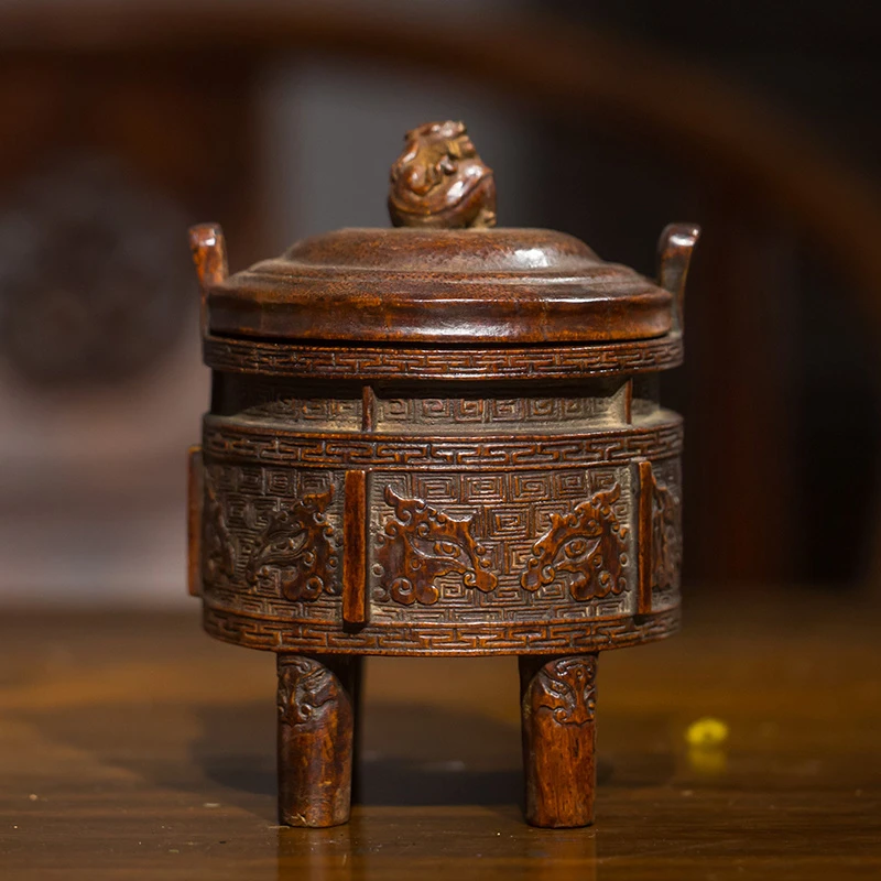清代 竹雕鼎式香薰 古董艺术品