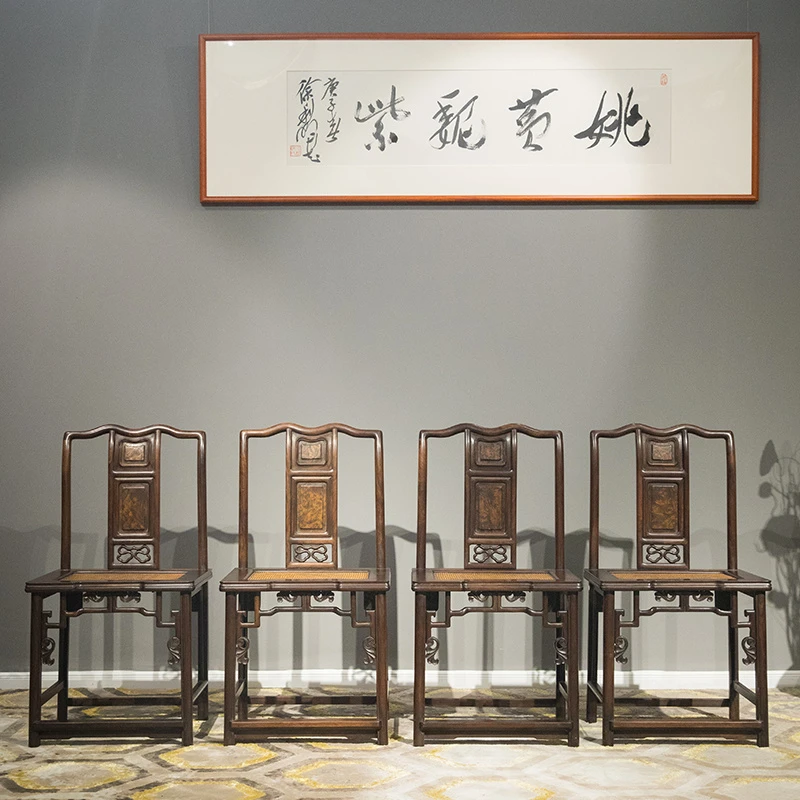 清代 红木镶瘿木靠背椅成堂（一堂四只） 古董家具