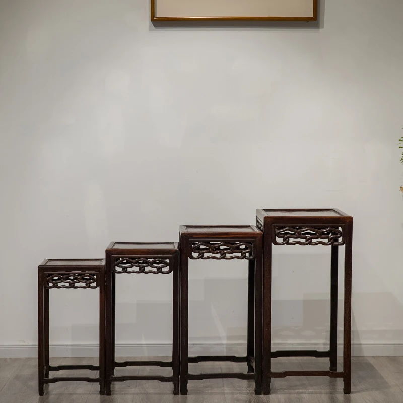 清代 红木绳纹套几（一套四件） 古董家具