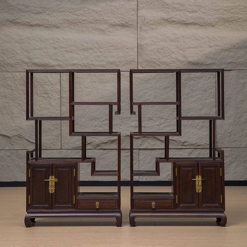 清代 红木芝麻梗节节高博古架摆件（一对） 古董家具茶室展示柜