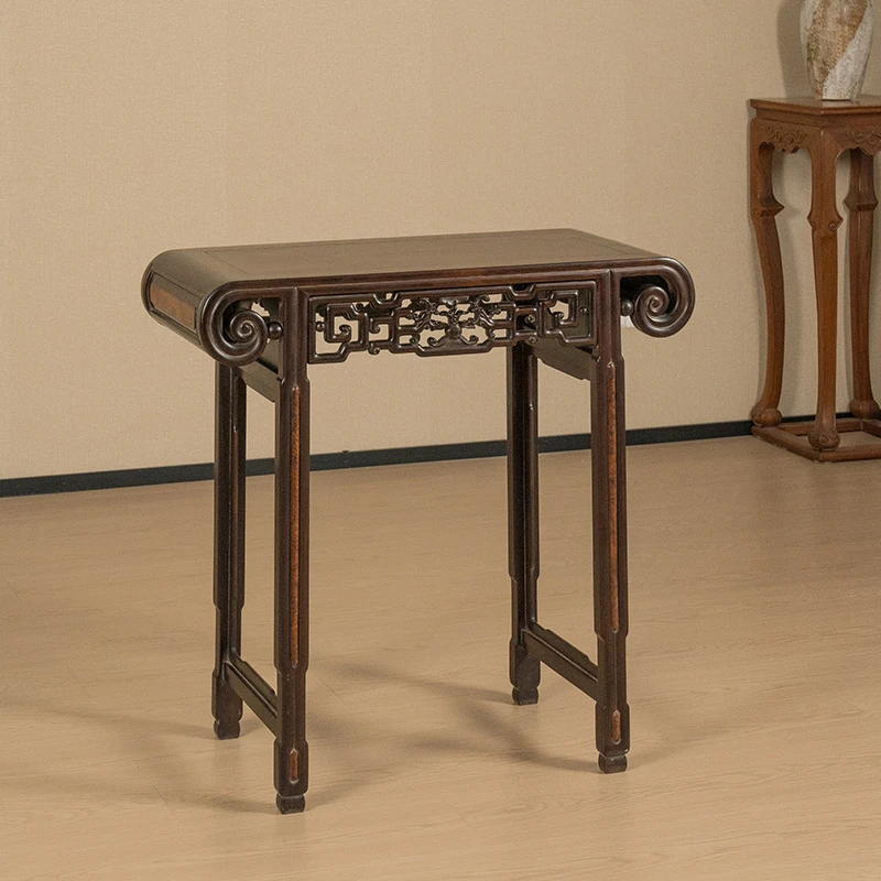 清代 红木透雕龙纹书卷式平头案 古董家具