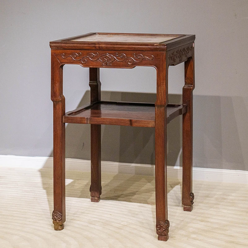 【已售勿询仅供欣赏】清代 红木镶云石拦水线带屉方几 古董家具