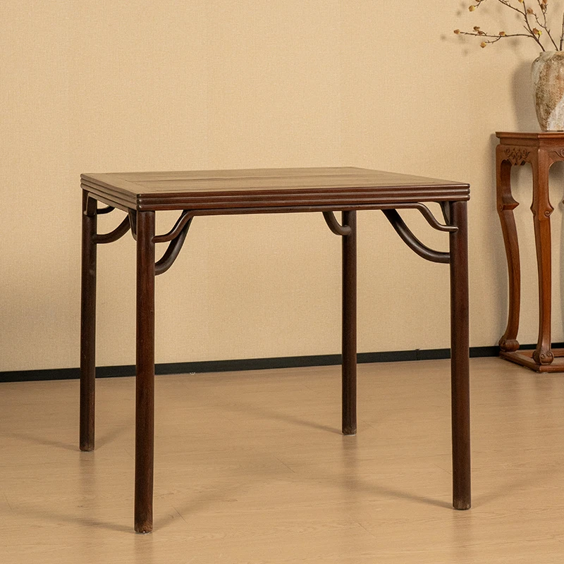 清代 红木劈料高罗锅枨方桌 古董家具