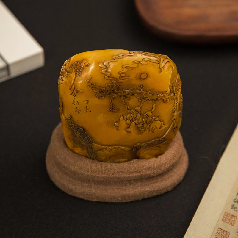 清代 寿山石雕山水人物文房印章 古董艺术品