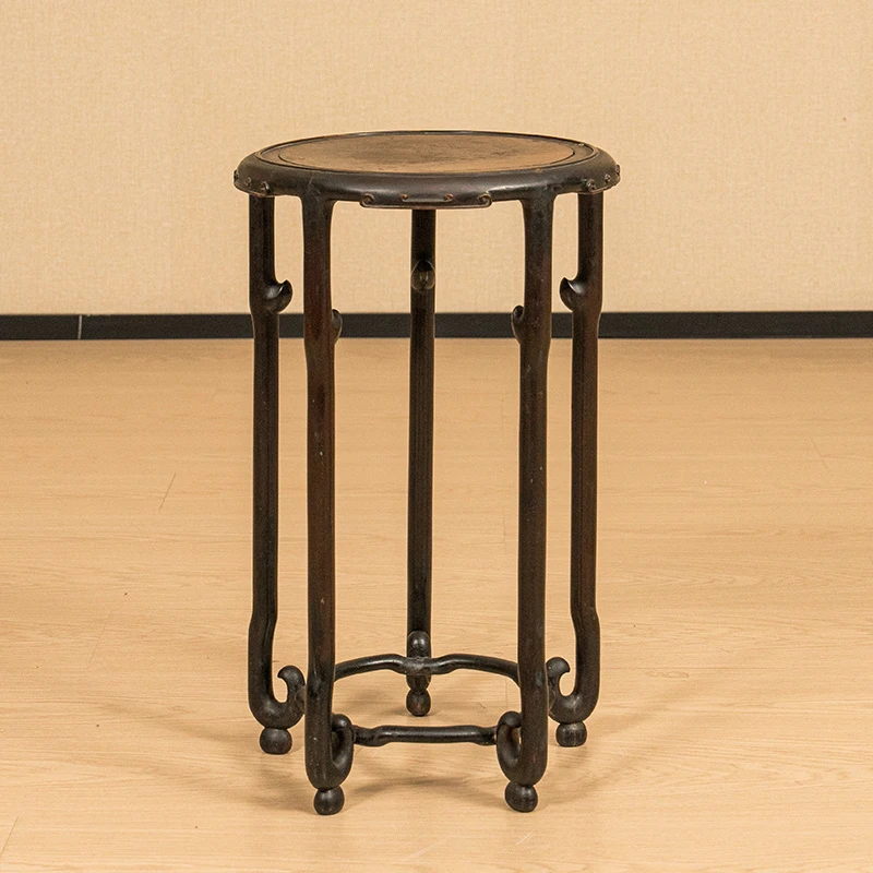 清代 红木镶瘿木云纹五足花几 古董家具