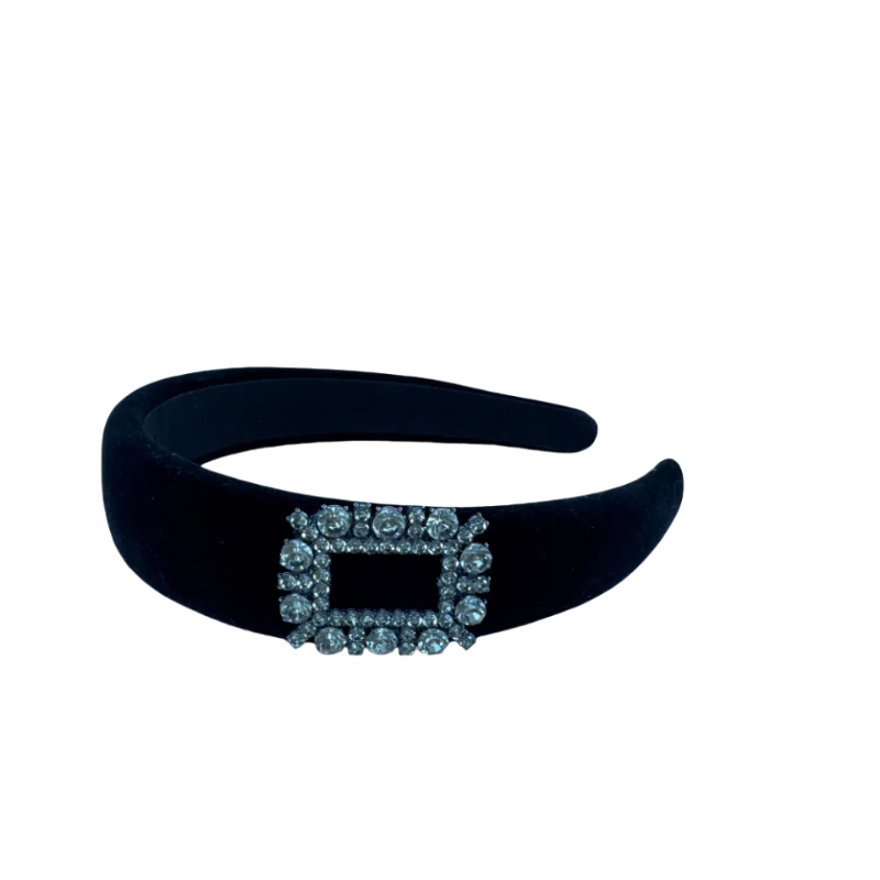 闪钻方扣丝绒发箍发卡高级感黑色发卡手工气质网红时尚复古优雅