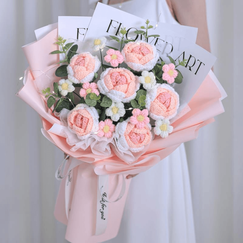 玫瑰花束成品毛线钩针织编织花康乃馨生日礼物送女友闺蜜妈妈老师