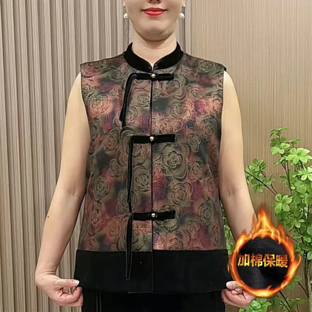 8878妈妈装春季马甲民族风盘扣马甲中老年女装新款早春唐装上衣