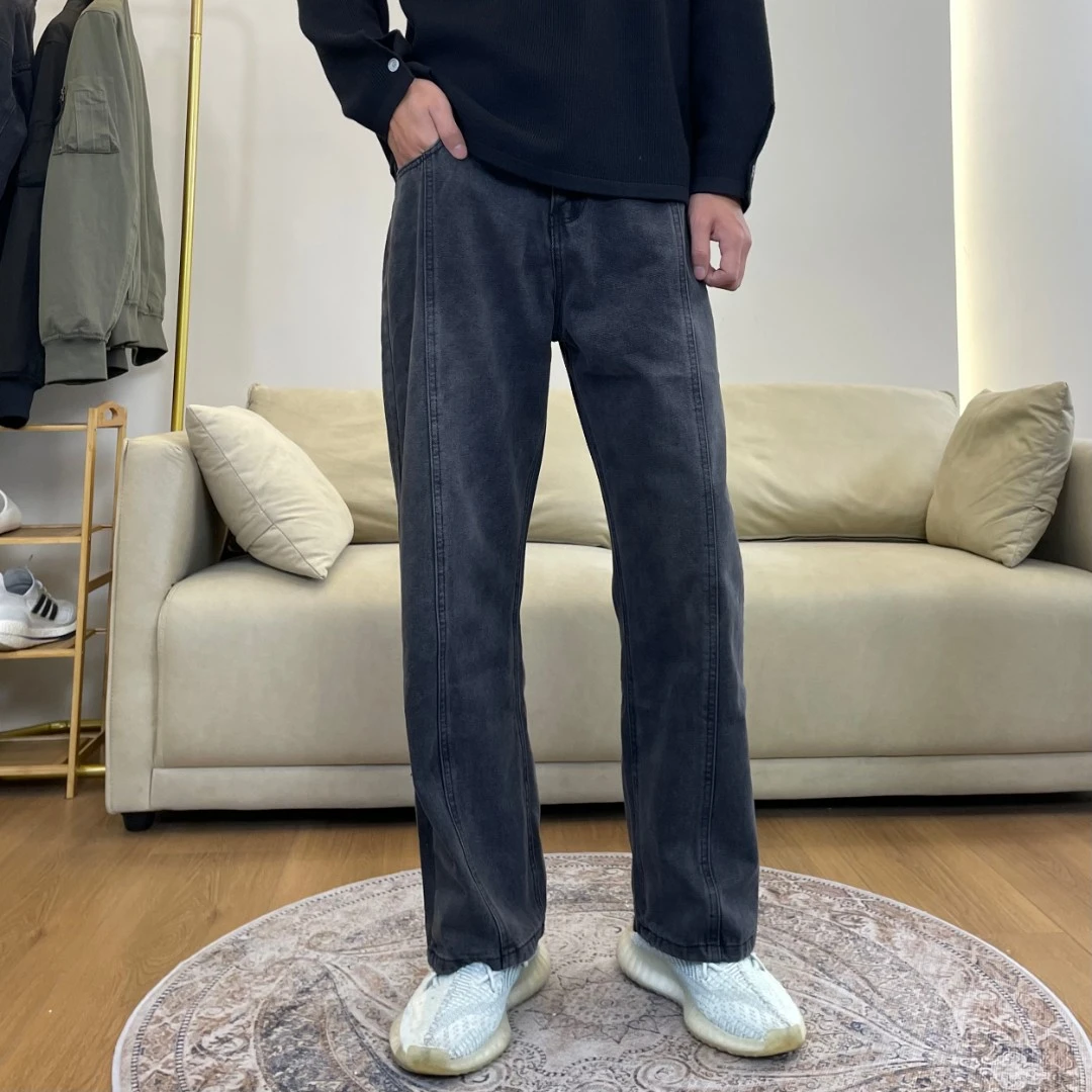 夏季牛仔裤法棍裤vibe风裤子直筒百搭裤子男士宽松长裤潮流简约潮