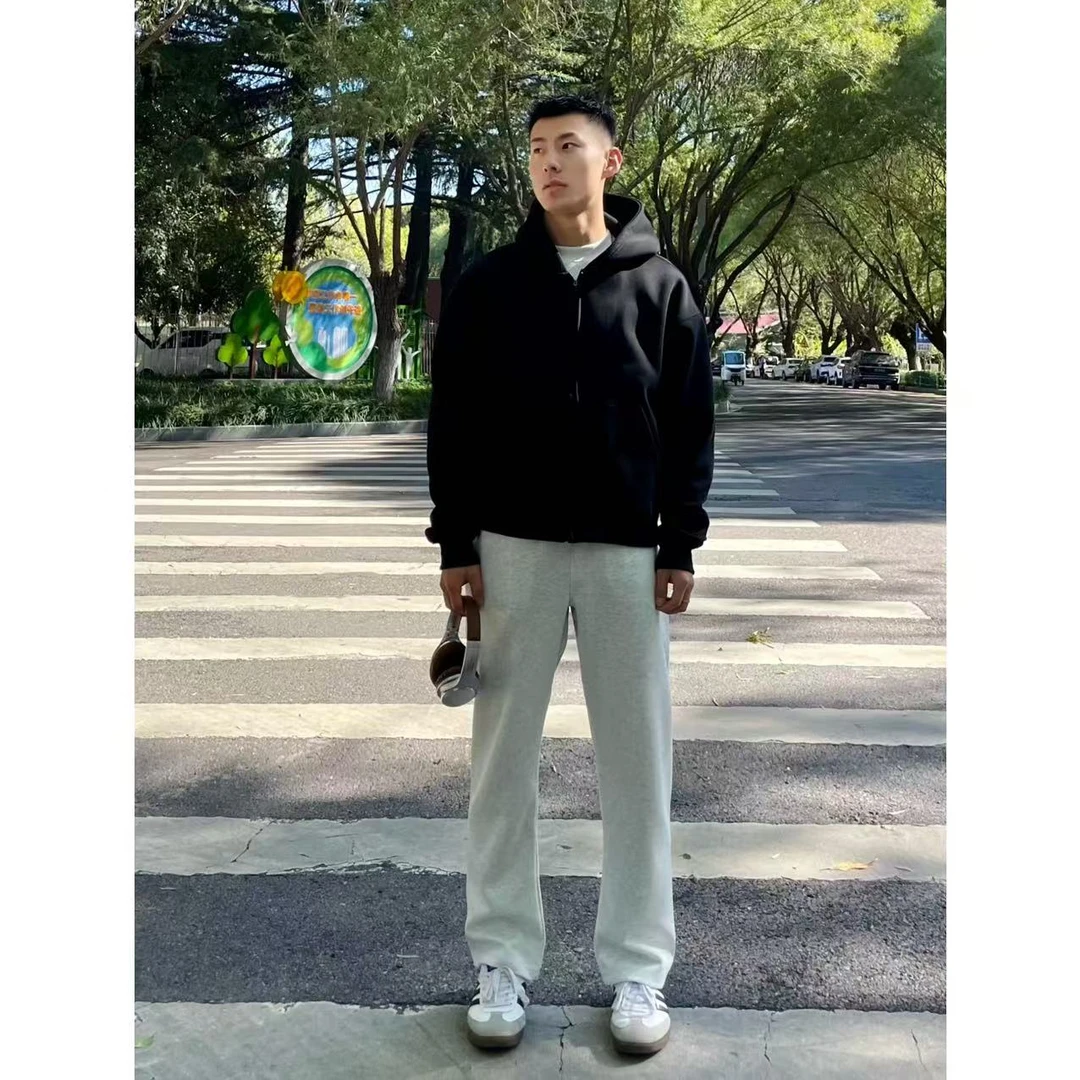 【春昂】弯刀裤直筒阔腿裤美式休闲秋季舒适黑色休闲裤弹力灰色卫裤