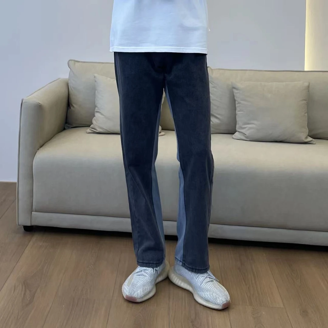 《春昂》秋款牛仔裤男士水洗做旧拼接直筒休闲百搭裤子牛仔裤男裤子