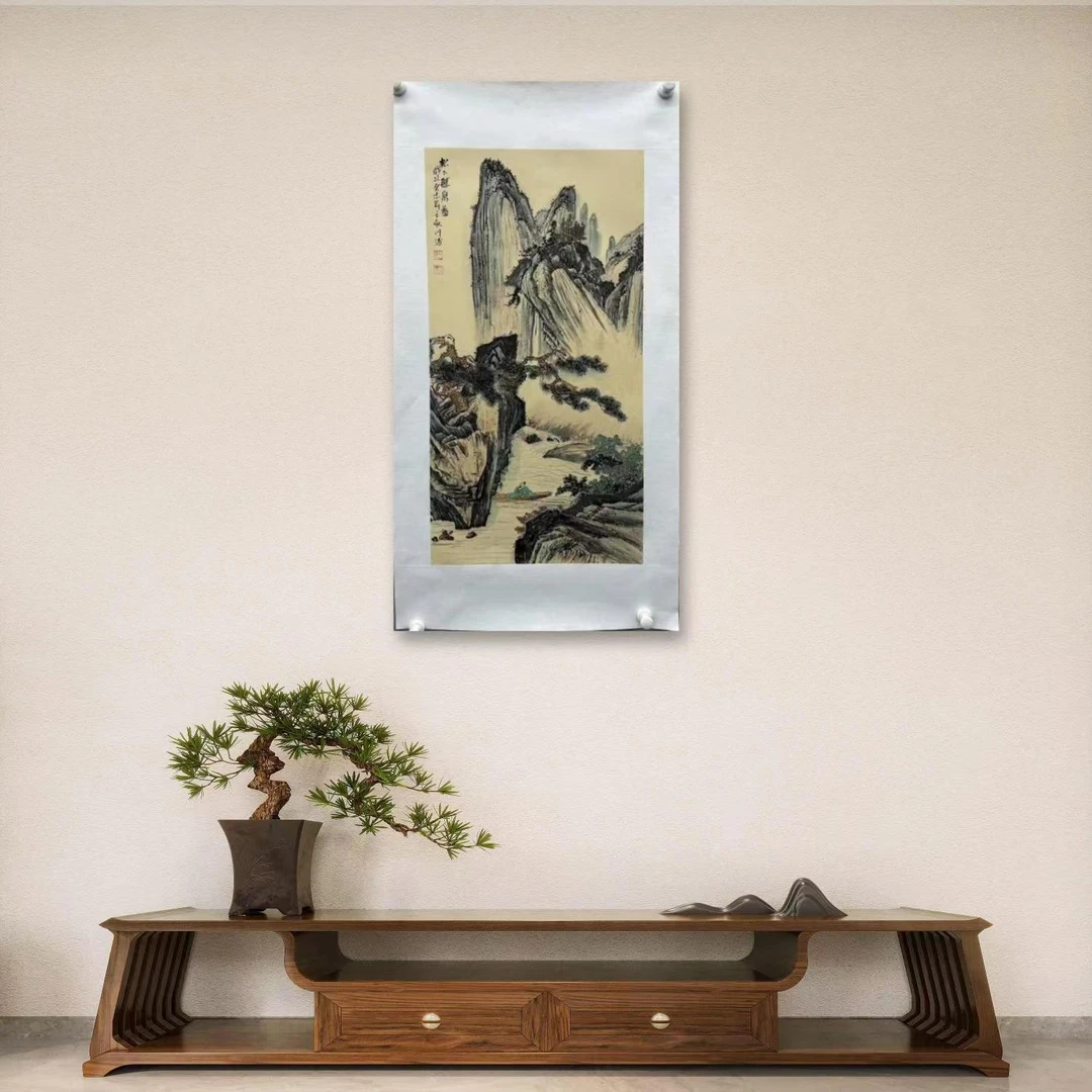 李川浦-3-0-手绘国画-松下听泉图-三尺镜芯-客厅办公室挂画