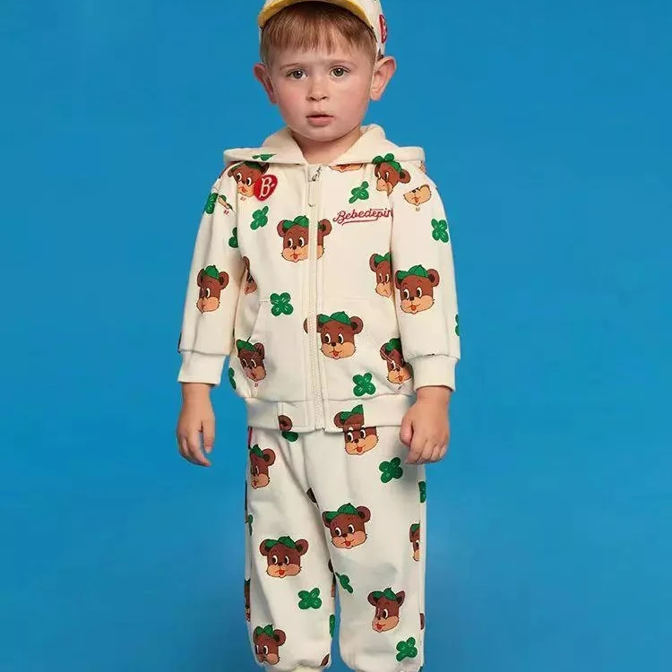 KZ838满印绿帽子小熊卫裤儿童